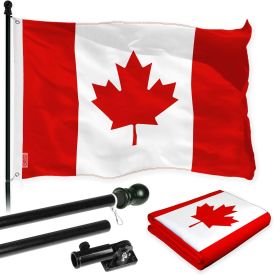 Combo Pack Flag Pole 6 FT Black Tangle Free Canada Canadian Flag 3x5ft 150D Printed Polyester