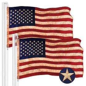 2 Pack American USA Tea-Stained Flag 3x5 Ft Embroidered 420D Polyester Embroidered Stars