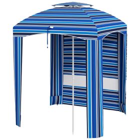 Outsunny Cabana Umbrella 5.8'x5.8', Blue Stripe, Vented Windows, Ruffles, Carry Bag, Outdoor Shade