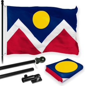 Combo Pack 6 Ft Tangle Free Spinning Flagpole Black Denver City Flag 3x5 ft Printed 150D Brass Grommets Flag Included Aluminum Flag Pole