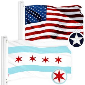 Combo Pack USA American Flag & Chicago Flag 4x6 Ft Embroidered 300D Polyester Indoor Outdoor Brass Grommets