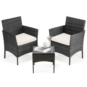 Patio Furniture Set 4 Pieces, Outdoor Furniture With Glass Table, Weaving Wicker Rattan Patio Chairs For Garden, Terrace, Porch, Lawns (Option: Three piece set BK)