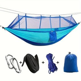 Camping Hammock with Net with 440 lb Capacity - Lightweight Camping Hammock Chair - Double or Single Size with Tree Strap and Included Carry Bag (Color: Blue)