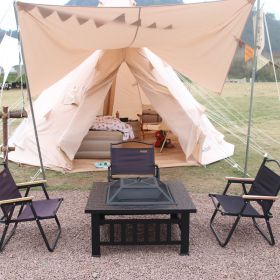 Fire Pit Table 32in Square Metal Firepit Stove Backyard Patio Garden Fireplace for Camping, Outdoor Heating, Bonfire and Picnic (Color: as Pic)